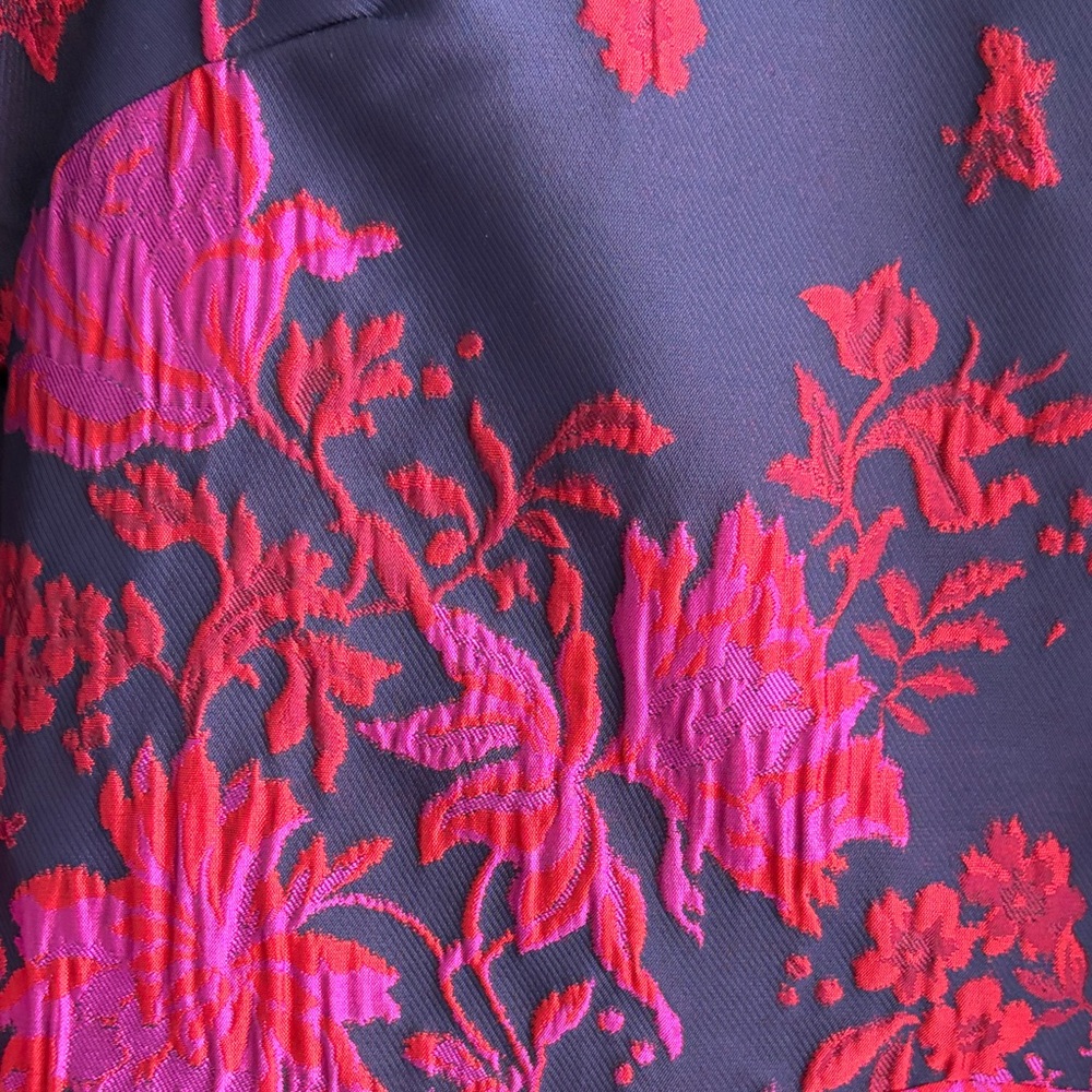 Anthropologie Navy Jacket with Fuchsia Floral Jacquard - Picture 4 of 7